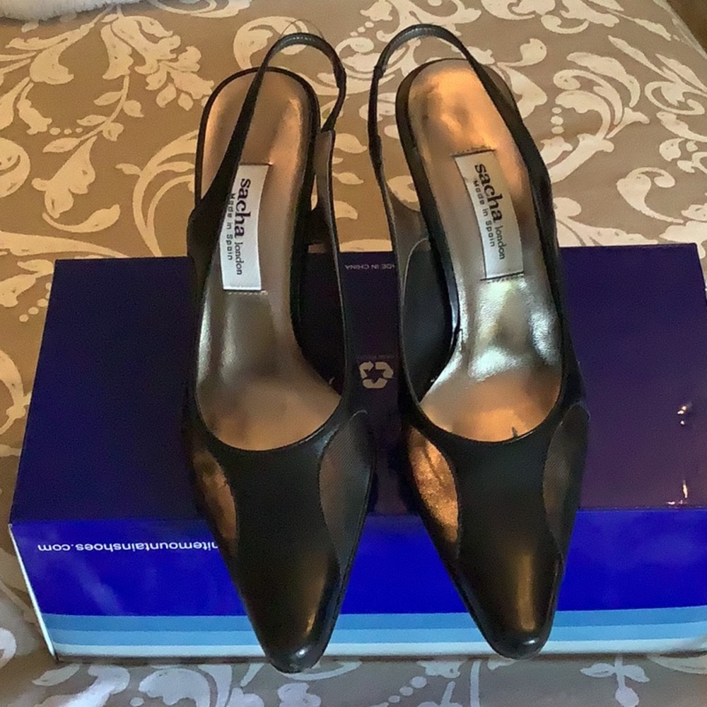 Black slingback pumps